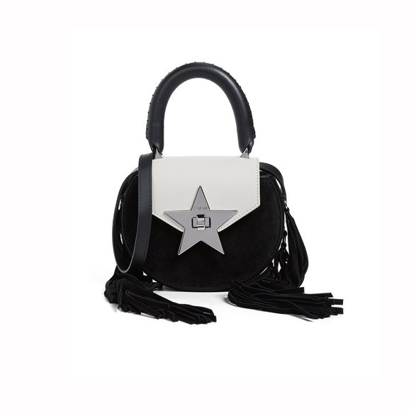 SALAR MILANO MIMI STAR FRINGE BAG, BLACK SUEDE WHITE CALFSKIN Rare COLOR COMBO - Picture 13 of 14